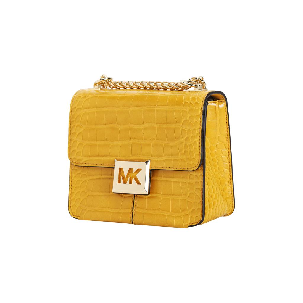 Michael Kors MK Sonia Large Logo Gold Buckle Flap Chain Crocodile Pattern PVC Shoulder Crossbody Bag Small Women Bags Yellow 35F1G6SS1E-MARIGOLD