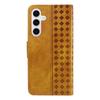 For Samsung Galaxy S24/Galaxy S25 Leather Case Wallet Stand Grids Imprinted Phone Cover with Strap