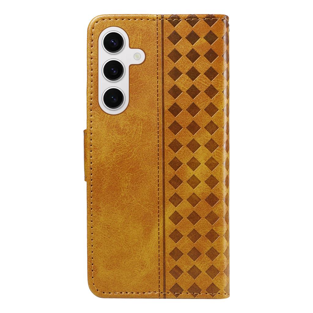 For Samsung Galaxy S24/Galaxy S25 Leather Case Wallet Stand Grids Imprinted Phone Cover with Strap