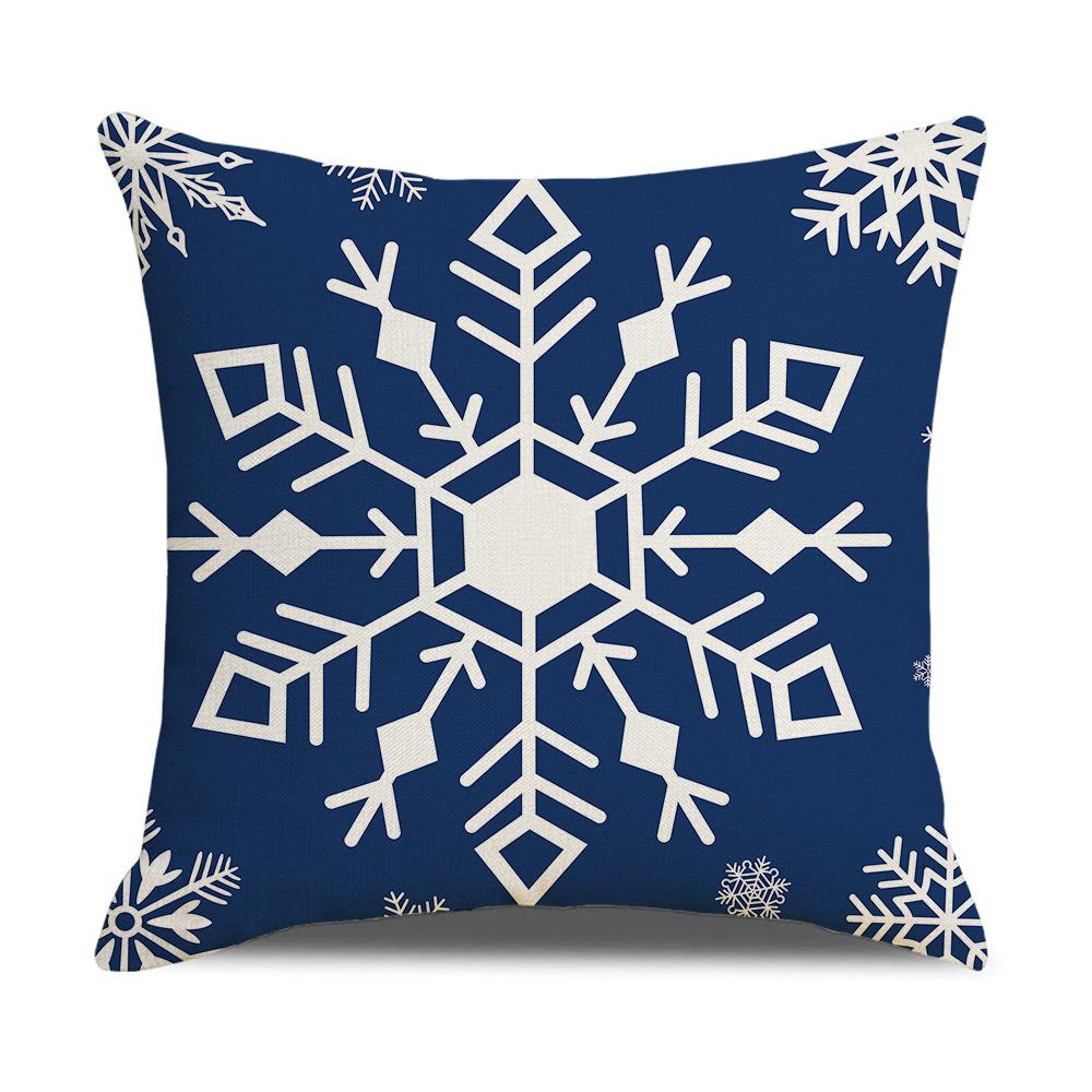 Christmas Pillow Cover Blue Elk Snowflake Linen Print Sofa Cushion Home Cushion Cover