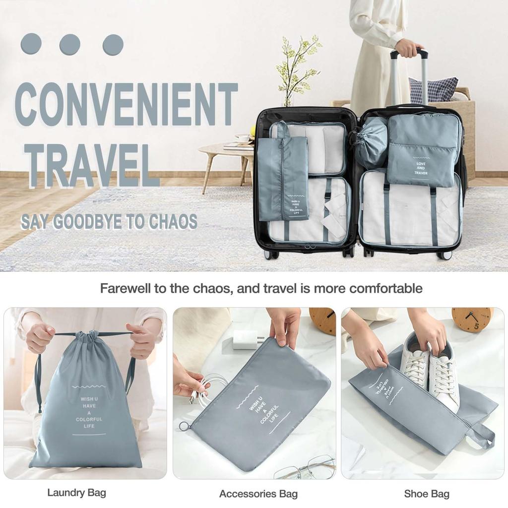 7 Pcs/Set Travel Organizer Storage Bags Suitcase Packing Cubes Set Cases Portable Luggage Clothes Shoe Tidy Pouch Folding