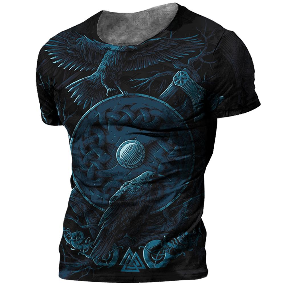 Vintage Viking Tattoo 3D Print Pánske tričko Letné Viking Odin Crew Výstrih Voľný Krátky rukáv Ležérne Topy Tričká Tričká nadmernej veľkosti