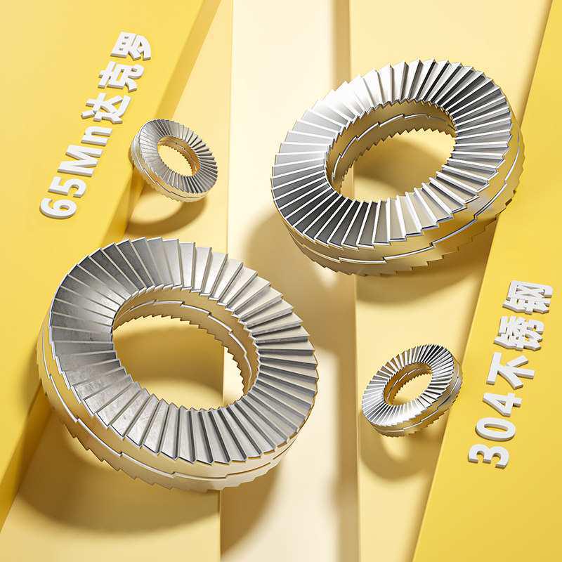 Interlocking Double-Layer Self-Locking Anti-Loosening Washer, 304 Stainless Steel, Double-Sided Toothed, 65 Manganese, DIN25201. M8 Enlarged (5 Pairs/Dacromet)