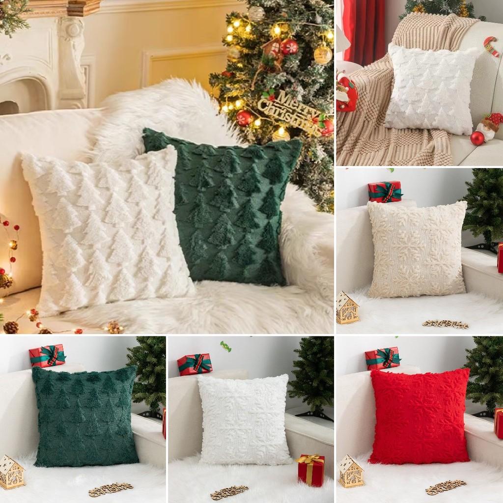 Christmas Tree Snowflake Pillow Cover Plush Throw Pillowcase Winter Home Decor