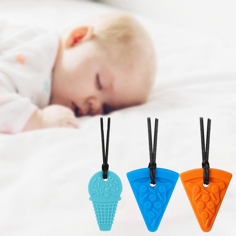 Baby Teether Pizza Ice Cream Shape Sensory Chew Necklace Silicone Teeth Glue For Teething Autism Biting Chewing Baby Care