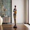 Estatueta com Recipiente Resina Feminina Esguia Estátua Africana para Proprietários, Estante de Exibição,