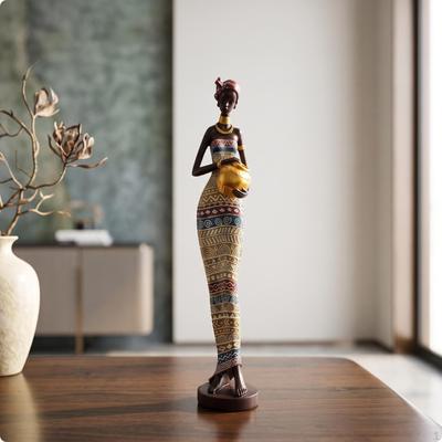 Figurine with Vessel Resin Female Slender African Statue for Homeowners, Display Shelf,