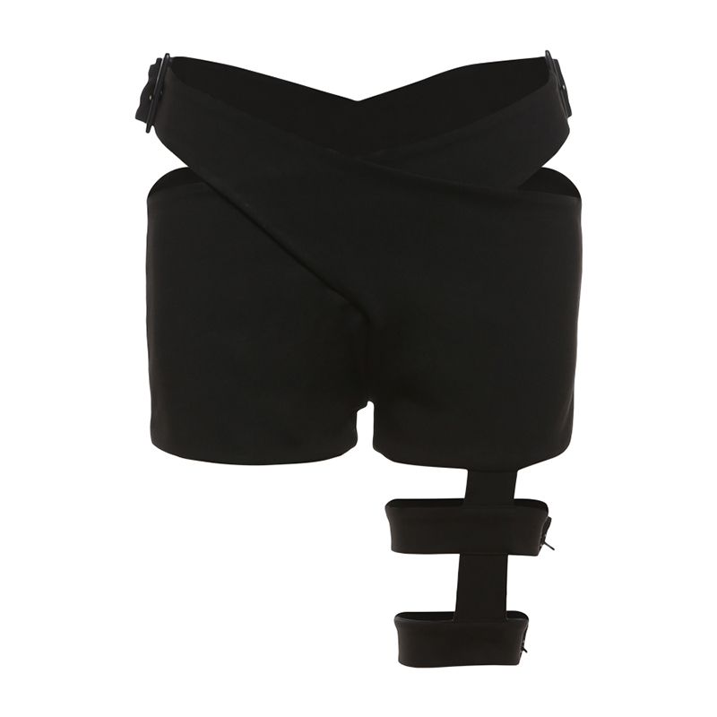 

Sisjuly Hollow High Waist Sheath Casual Shorts Black S