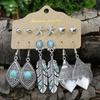 Vintage Fashion Earring Set Silver Plated Turquoise Inlaid Beaded Large Collar Snake Leaf Decoration Party Gifts