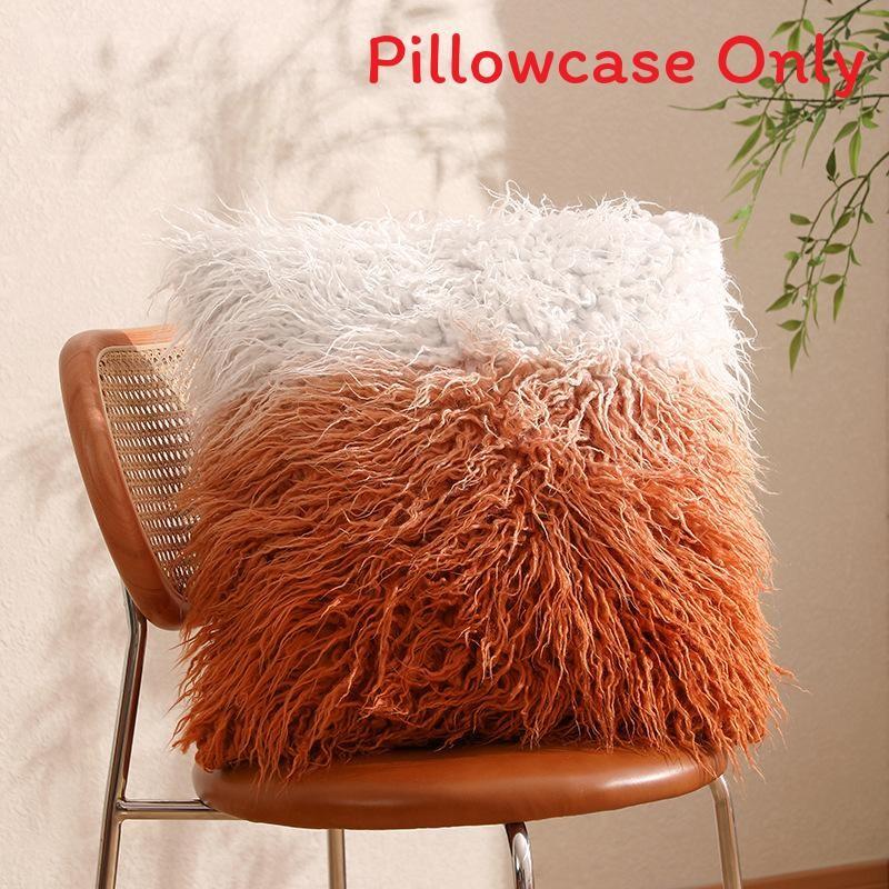 Pillowcase Only Luxurious Plush Gradient Orange Sheepskin Throw Pillow Cover Modern Minimalist