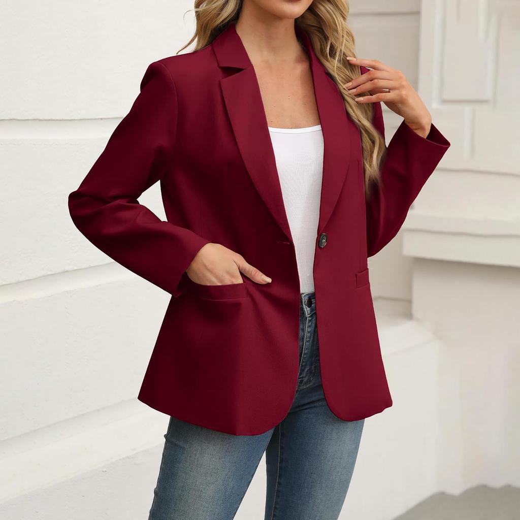 Women's Fashion Long Sleeve  Color Lightweight Casual Business Fit  Pocketed Cardigan Jacket