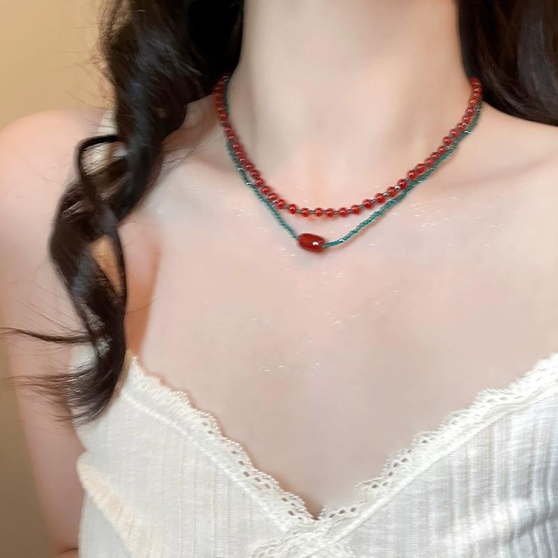 Retro Exquisite Red Blue Contrast Colorful Beaded Necklace For Women Girls Light Luxury Bracelet Jewelry Accessories Gifts