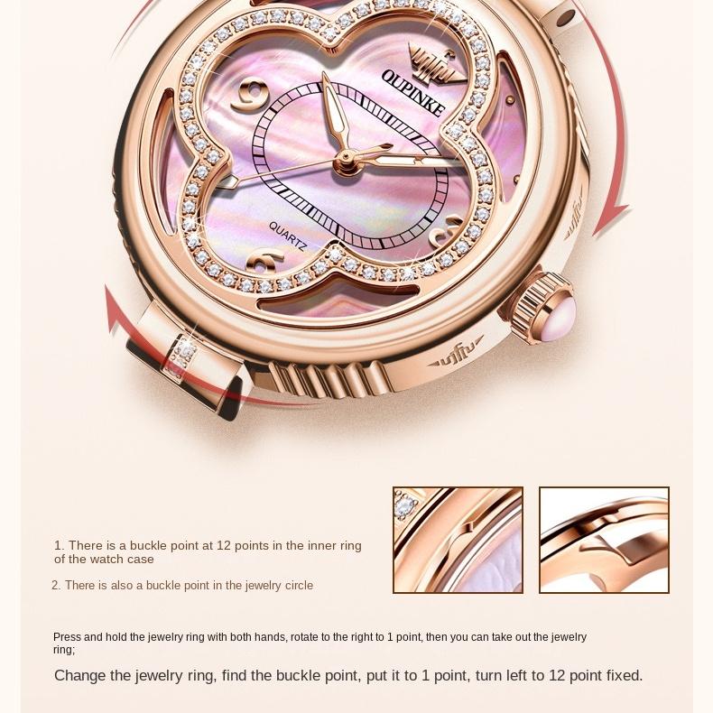 OUPINKE Brand Watches Women's Diamond-encrusted Four-leaf Quartz Waterproof Watch Women's Watch