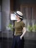 Women's Slimming Round Neck Olive Green Ribbed Cotton T-shirt