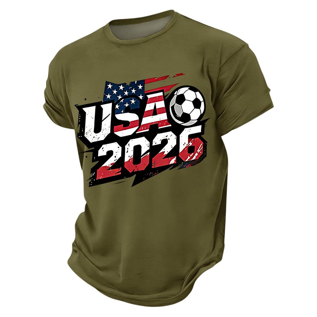 T-shirt da Uomo a Maniche Corte Girocollo Grafica Calcio USA 2026 Casual Vestibilità Larga Top per l'Uso Quotidiano