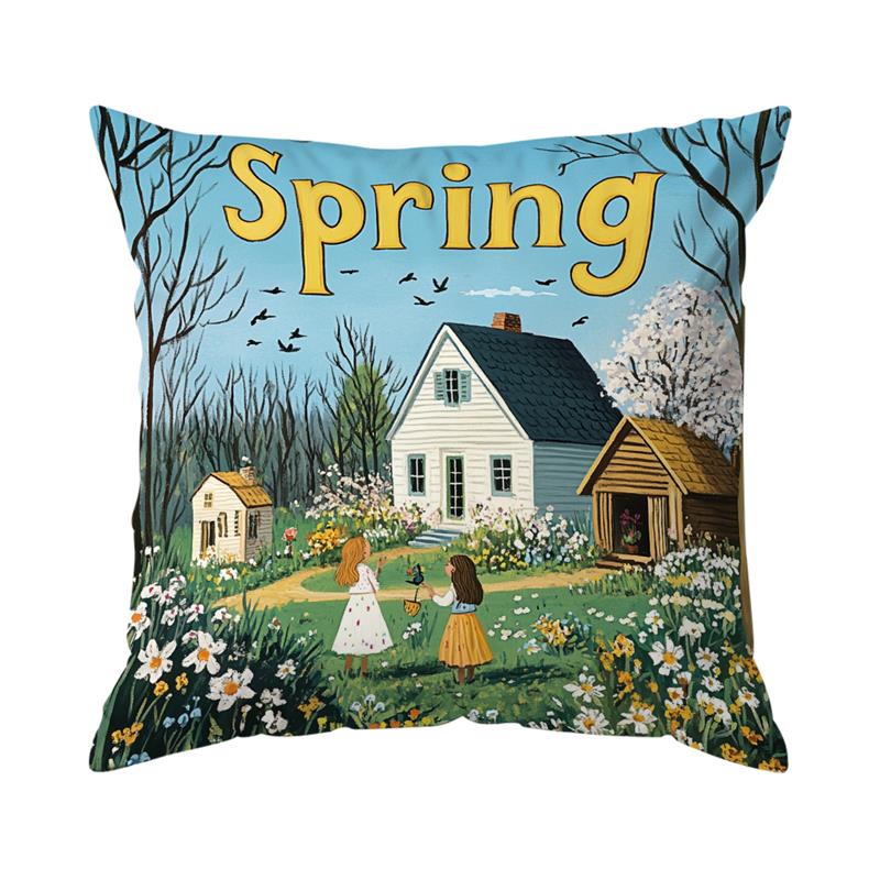 1 Pc Farmhouse Scenery Spring Pillow Cover For Home Living Room Bedroom Sofa Office Decorative Pillowcase Soft Throw Pillows