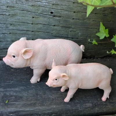 Pig Figurine Set Two Parent Child Pigs Animal Ornament Garden Object Gardening Street Cart Interior Miscellaneous Goods Display Yard Entrance Object.