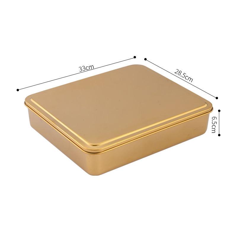 Rechteckige Serviertabletts Tiramisu-Tablett aus Edelstahl mit Deckel Vertiefte Kuchenbackform Lebensmittelteller Küchenutensilien