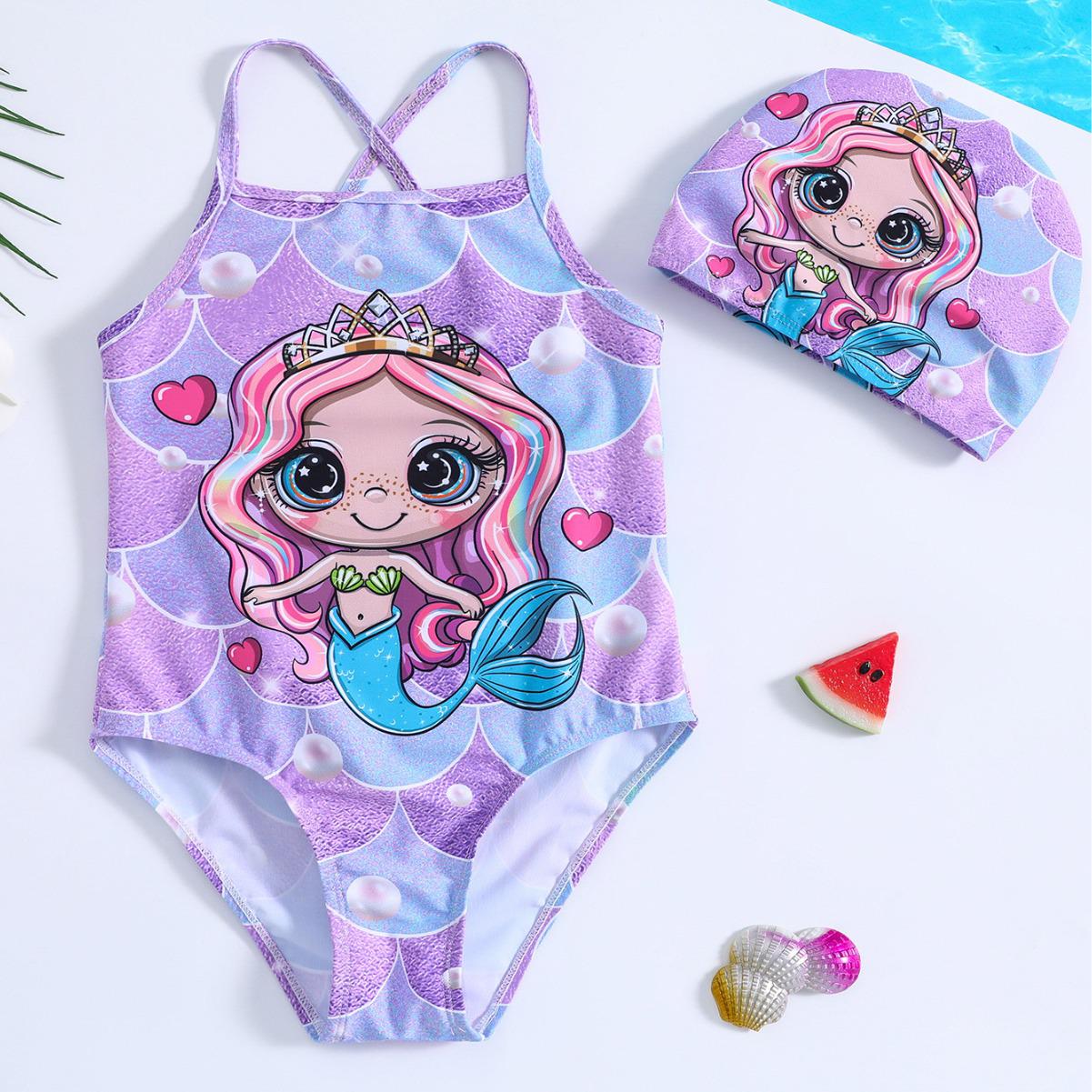 

Exclusive Mermaid Print Halter Swimsuit for Baby Girls 100 фіолетовий