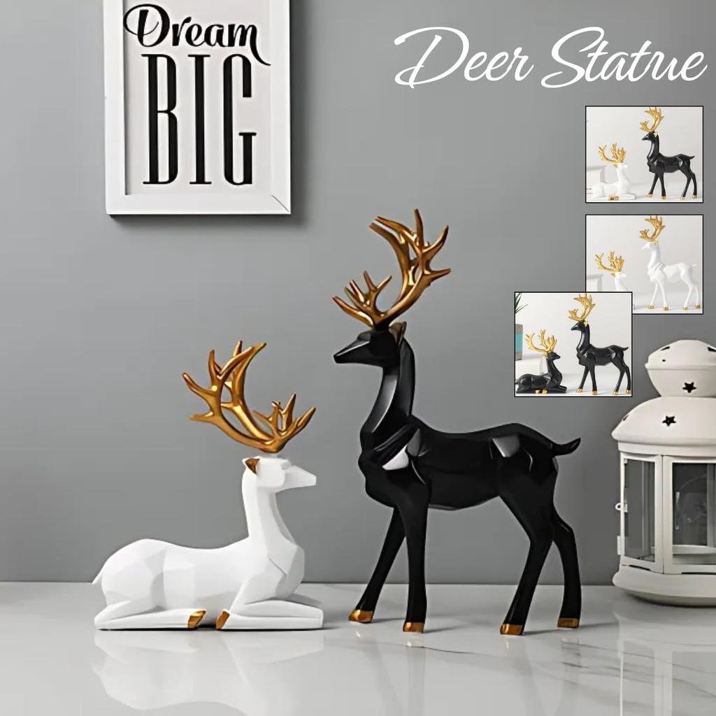Harujio Reindeer Decorative Stylish and Cute Animal Black and Scandinavian Popular Gift Set, Pair, Figurines, Figurines, Large, White, Style, (White)