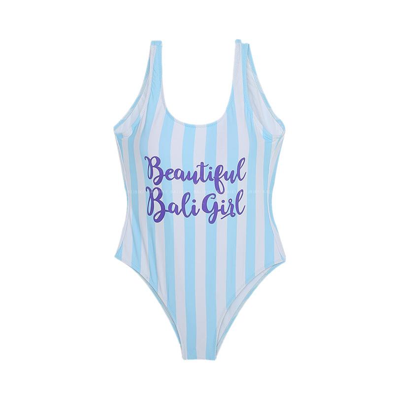 

Korean version of conservative summer swimsuit women s small-breasted one-piece belly-covering and thin backless sleeveless striped beach vacation XL