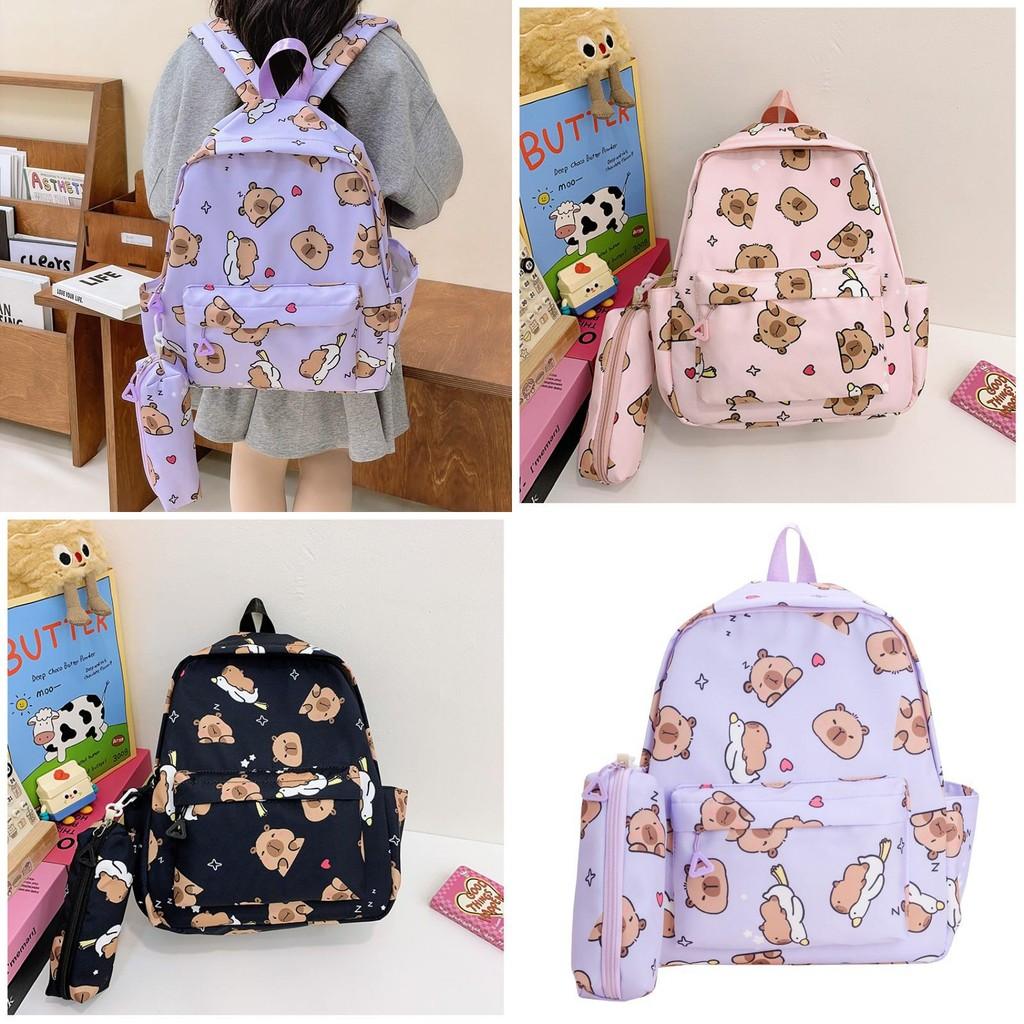 Durable Capybara Kids Backpack With Easy-clean Pencil Case Perfect For Young Learners
