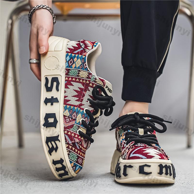 Fashion Men Vulcanized Shoes New Platform Breathable Canvas Shoes Men Trendy Thick Soled Printing Sports Casual Shoes Sneakers