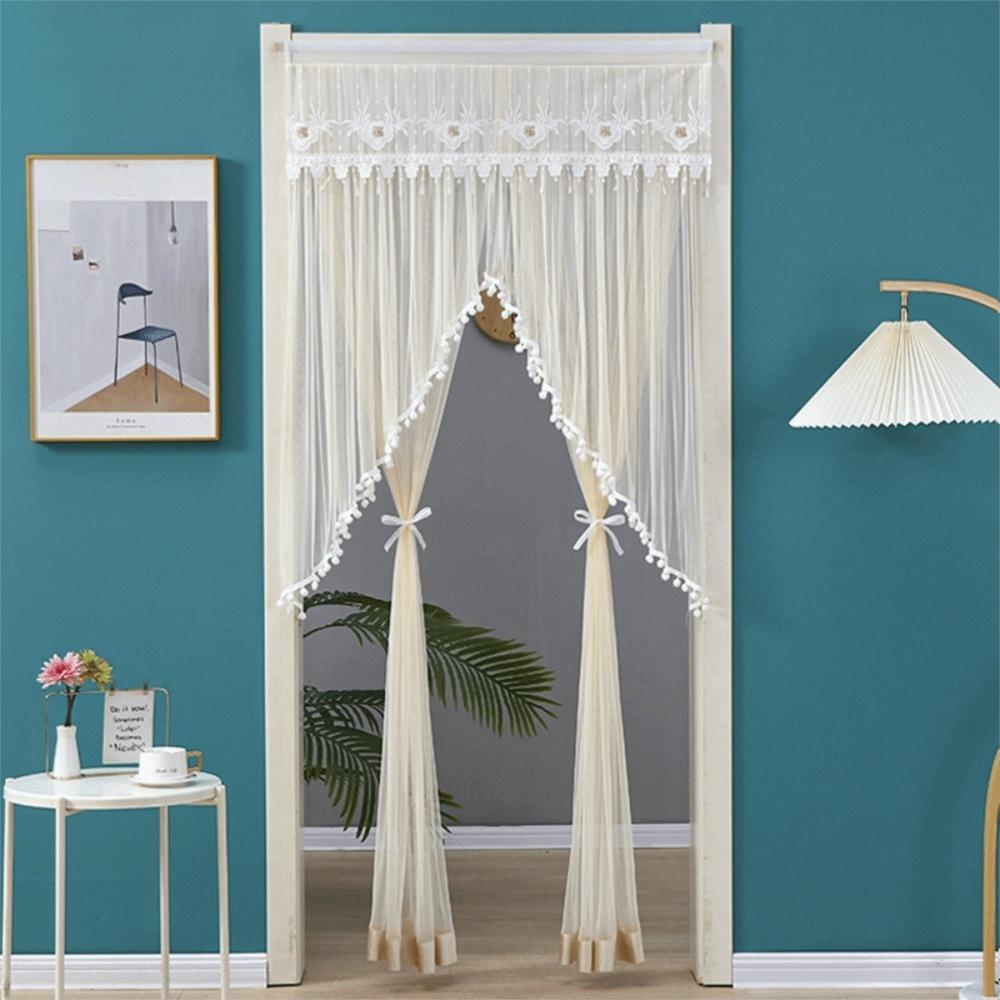 Breathable Lace Sheer Door Curtain Embroidered Door Drape Anti-mosquito Door Curtain  Summer
