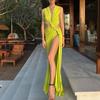 Women Sexy Hollow Out Slit Irregular V Neck Sleeveless Long Dress