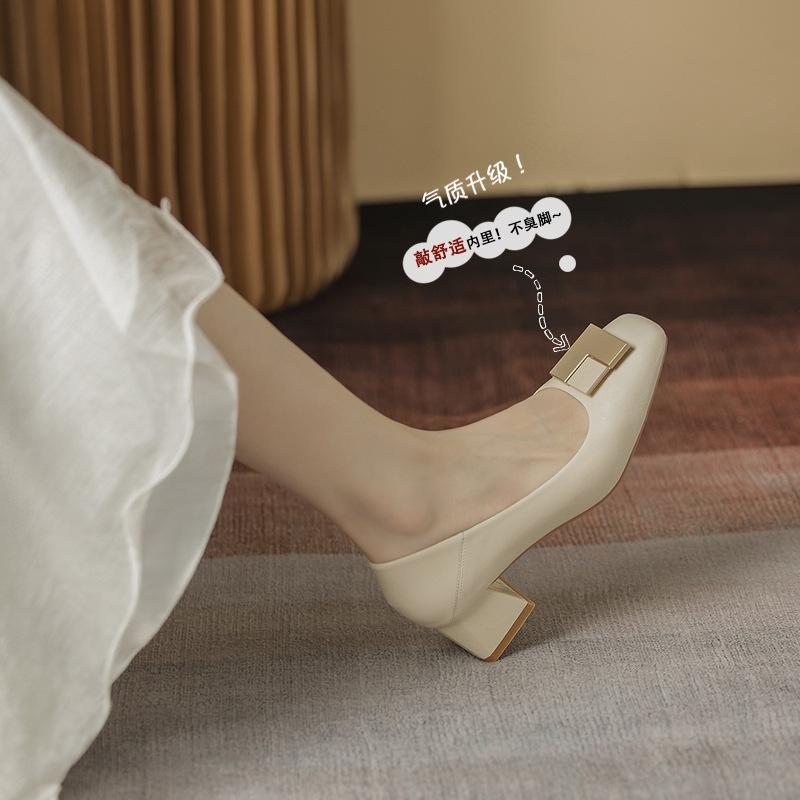 

Кожаные балетки для женской обуви Хуэйчжоу виноградная мать такие же одинарные туфли толстый каблук весна новая обувь на высоком каблуке женский толстый каблук 40