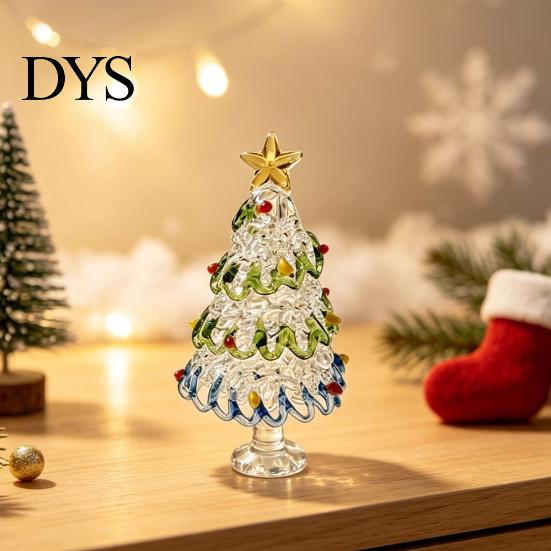 Glass Ornaments for Winter Decor Glazed Christmas Tree Figurine, Pulled Wire Desk Decor, Festive Table Centerpieces Holidays Mini Holiday Tabletop