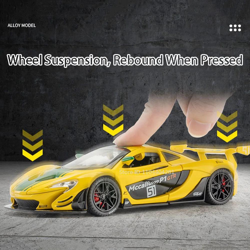1:22 P1 GTR Model Toy Diecast Alloy Cars Doors Opened Front Wheel Steering Sound Light Pull Back Sports Car Kid Birthday Present