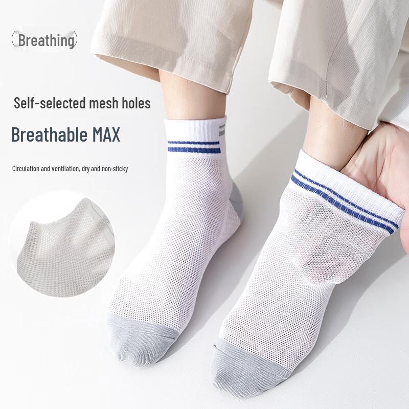 Langsha Men's 100% Cotton Mesh Breathable Sports Socks (5-Pair Pack)
