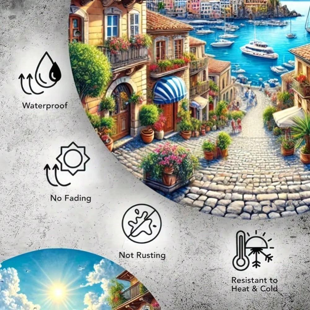 Metal Wall Art Fantasy Village Sign Round Decor for Home Halloween