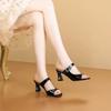 Soft leather high-heeled slippers 22 new summer outer wear temperament beautiful thick heel fish mouth cool slippers