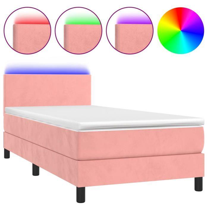 Sommier à lattes avec matelas - Maison Exclusive - 90x190 cm - Velours Rose - Bande LED intégrée