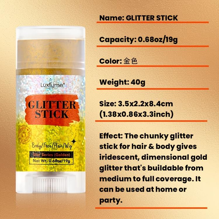 Gold Glitter Stick, Face, Hair And Body Glitter, Easy to Apply & Remove, Washable And Non-Toxic, Festival Supplies, Christmas Ornaments-16g