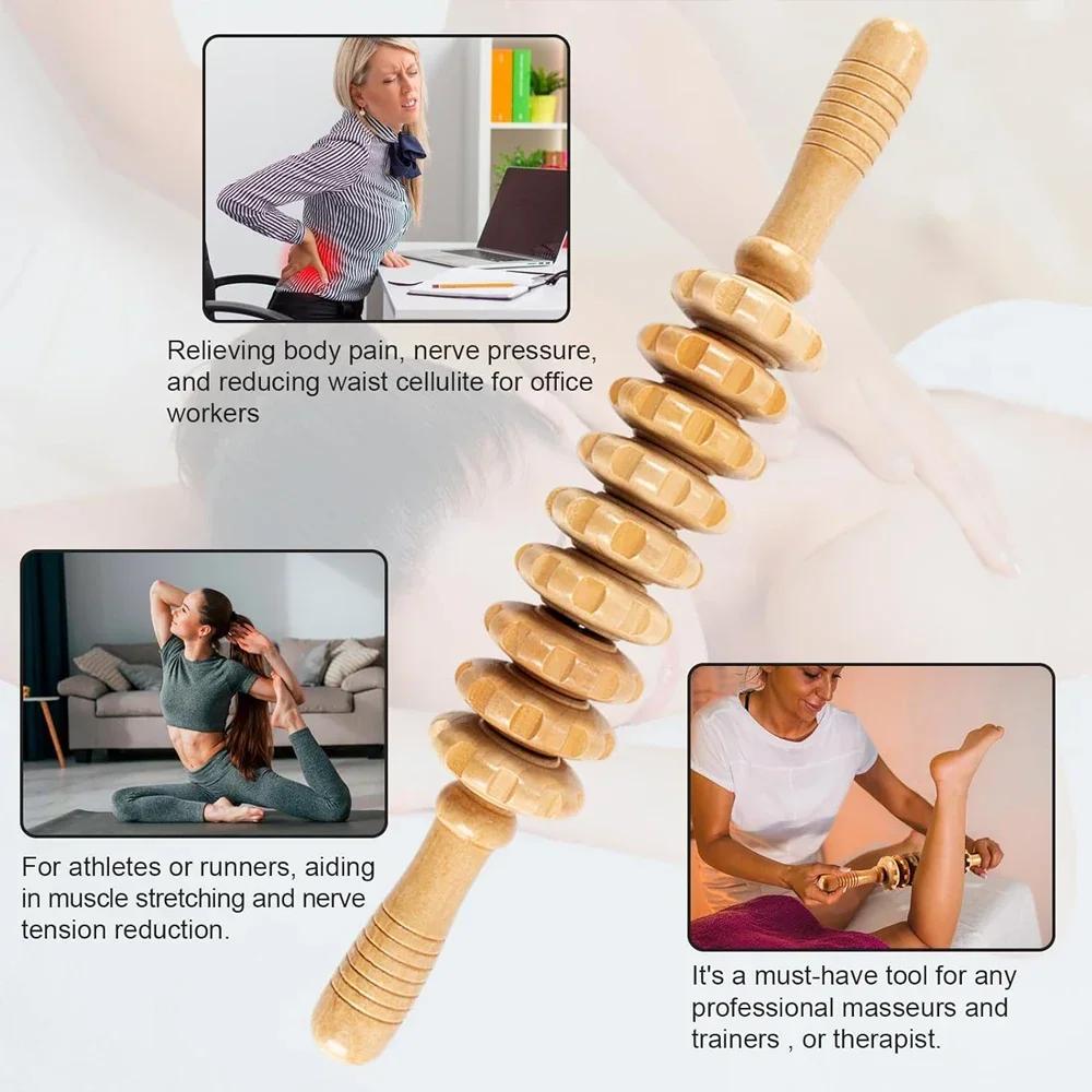 Curved Wood Roller for Stomach Cellulite Wooden Therapy Massage Tool for Body Shaping,Wood Massager Stick for Lymphatic Drainage