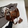 2026 Trendy Burgundy PU Leather Shoulder Bags Women's Exquisite Retro Bow Knot Zipper Messenger Bag Texture Fashi Lady Handbag