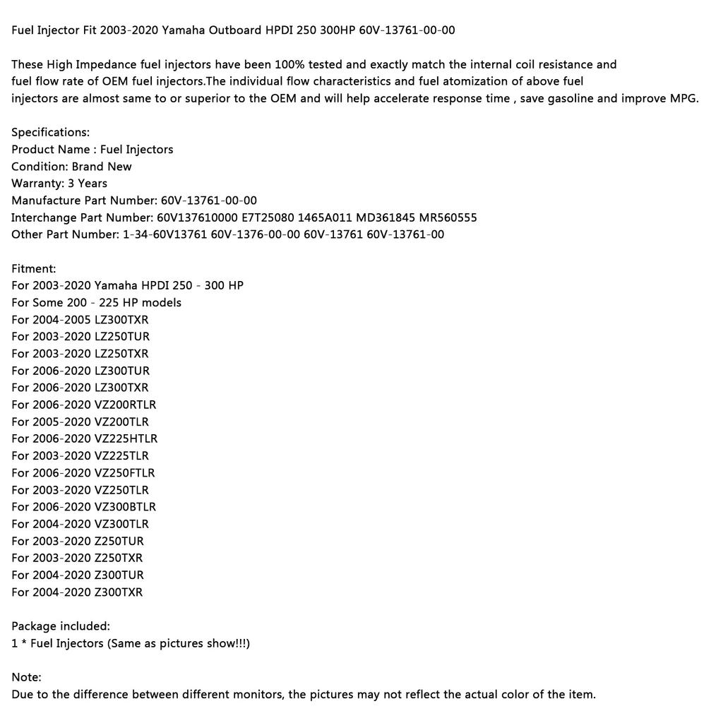 1 szt. Wtryskiwacz paliwa pasuje do 2003-2020 Yamaha silnik zaburtowy HPDI 250 300 KM 60V-13761-00-00