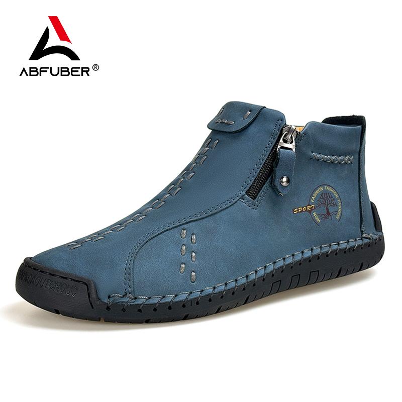 Sapatos Casuais de Couro Artesanais Para Homens Tênis Masculino Calçado Plano Zíper Botas de Couro Masculinas de Cano Curto Tamanho Grande 39-48