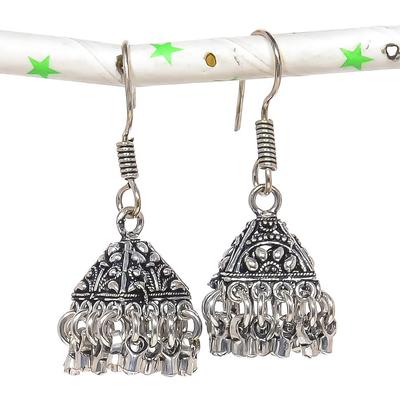 Natural Indian Look Jhumki Gemstone Silver Tribal Bali Earring 1.77" W2z05