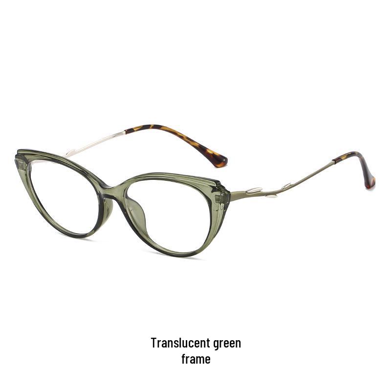 Women's Ultra-Light Tea-Colored Retro Cat-Eye TR90 Glasses Frame, Fit for Prescription, Slimming Korean Style.