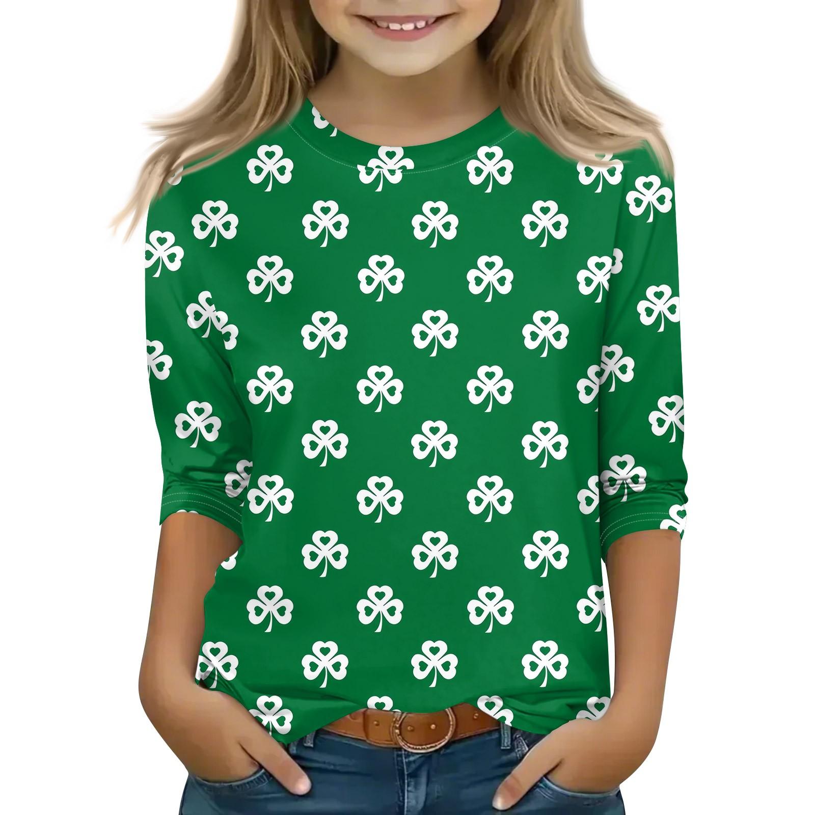 

Топы с принтом для девочек 5-16 лет с круглым вырезом и рукавами 3/4 Футболки Модные топы Наряды Футболки 160