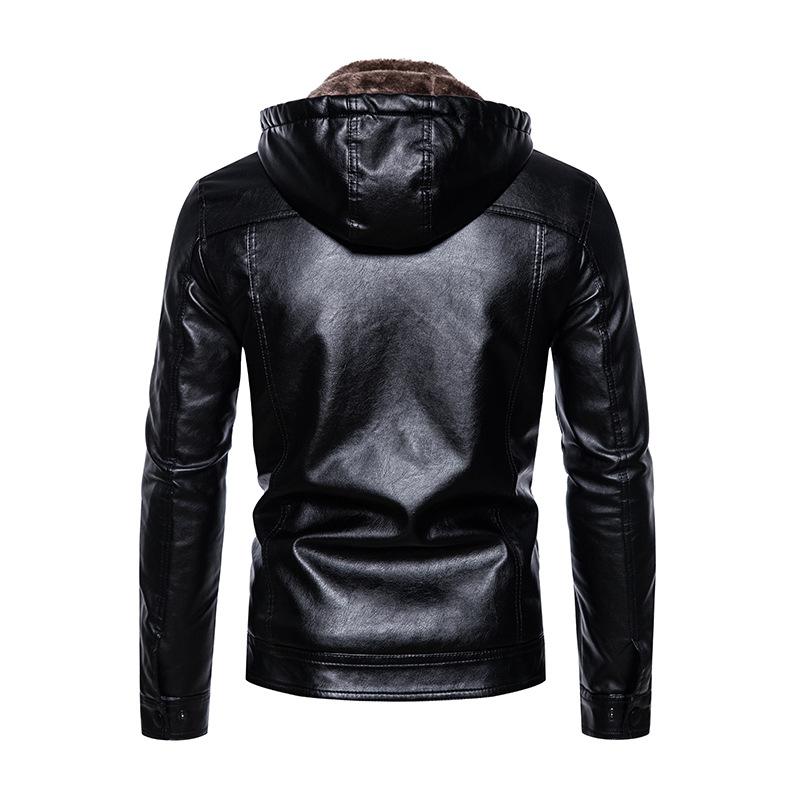 Men's Leather Jacket Autumn and Winter Korean Style Leather Jacket Men's Fur One-piece Pu Jacket Plus Velvet Thickened Dad Jacket Hooded