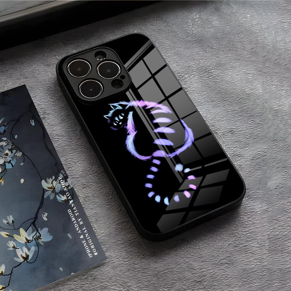 C-Cheshire Cat Cool Phone Case For IPhone 17 Air 16 E Pro Max 15 14 13 Mini 12 Pro 11 Max Plus Black Glass Cover