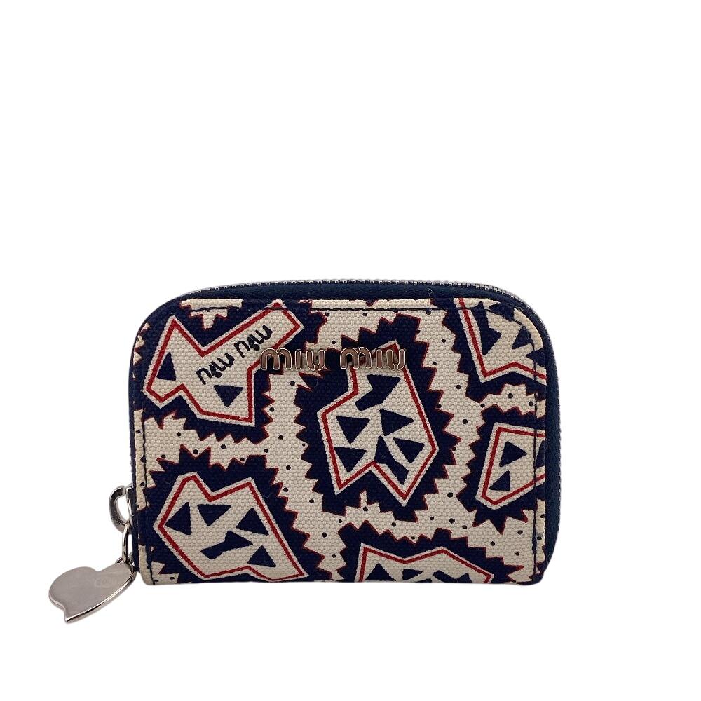 MIUMIU Zip Around Zip leather Coin case Navy leather Used