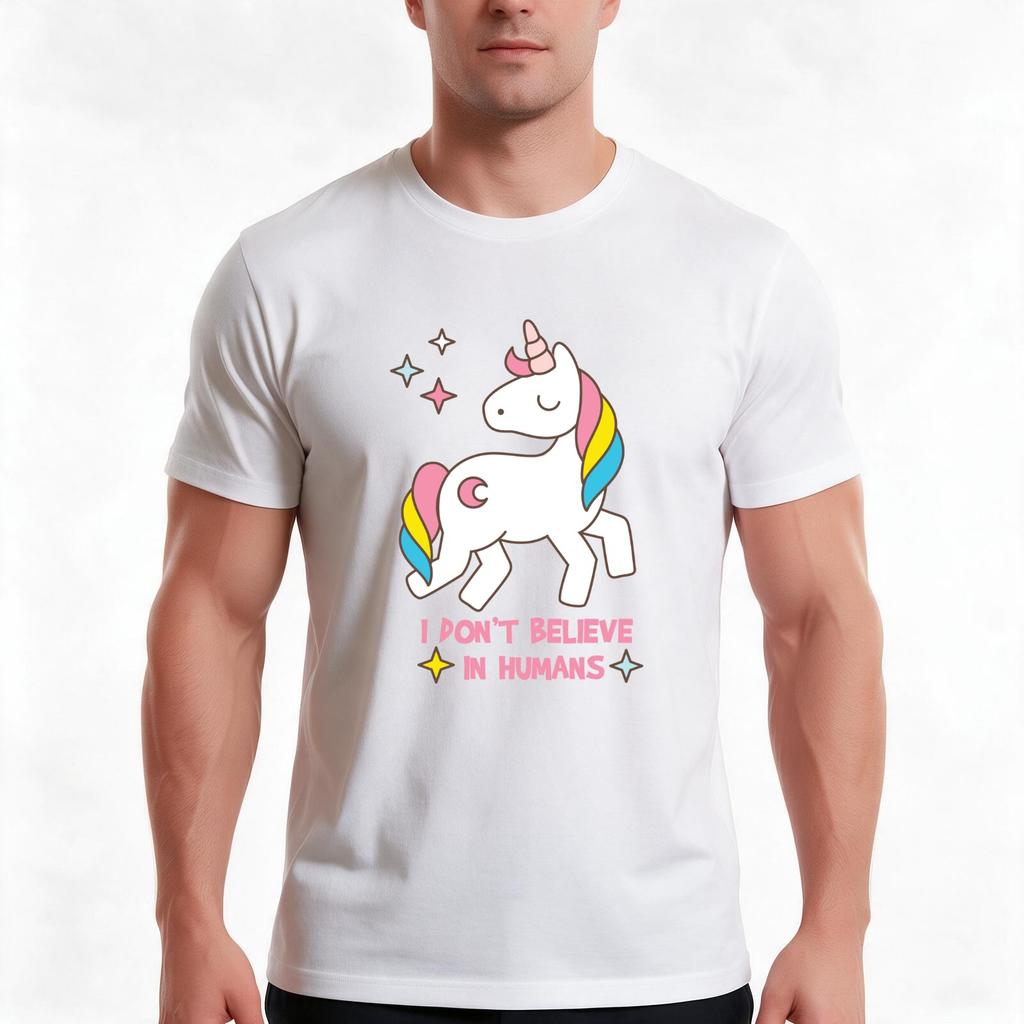 I Dont Believe In Huunisexs Unicorn Funny Tshirt Summer Casual Cotton Tee Oversized Streetwear Tops Vintage Graphic Print