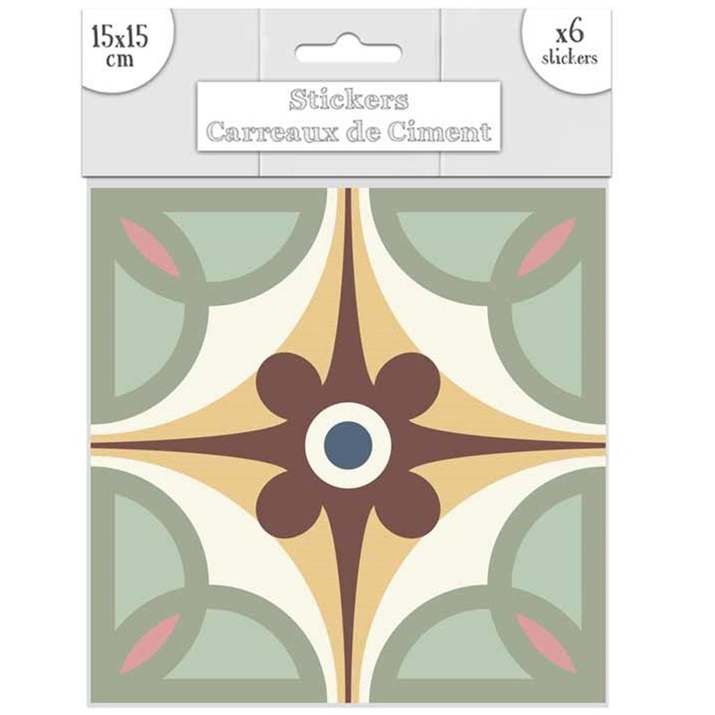 Les Trésors De Lily [R2208] - Set de 6 stickers 'Carreaux de Ciment' vert - 15x15 cm