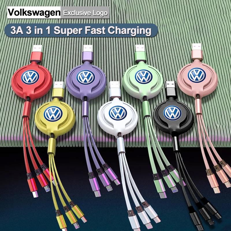 Hub Caps 3 In 1 Car Apple Android Type-C Quick Charger Cable Multi Charger T9 For Volkswagen Polo Golf Tiguan Passat Touareg Magota